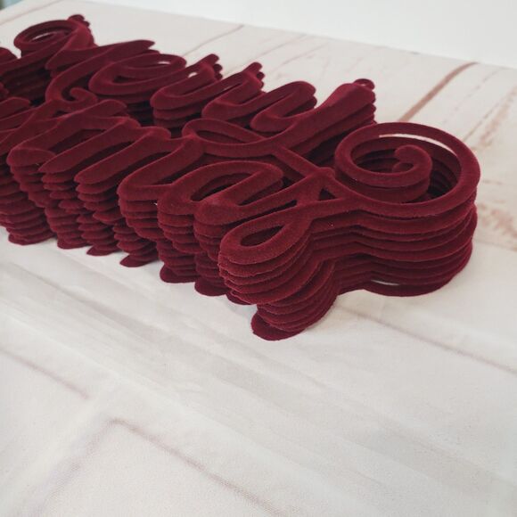 NEW Lot of 12 Red Burgundy Flocked Cursive Merry Christmas 9" Craft Sign Decor - Picture 3 of 8